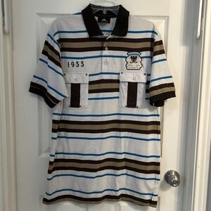 Red Ape Authentic Striped‎ Polo Mens Size XL White Brown Blue